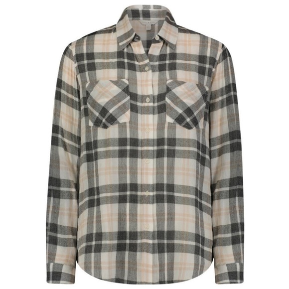 Lucky Brand Plaid Gauze Shirt‎ | Black & Cream | Size Small - Picture 1 of 13